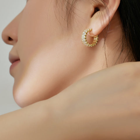Baguette Arc Huggie Earrings